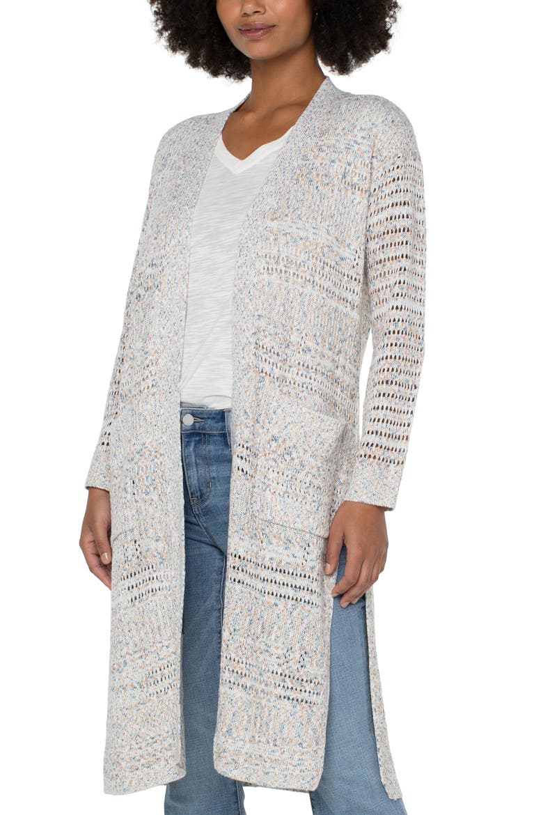 Marl Longline Open Front Cardigan, Alternate, color, RICH CRM MULTI