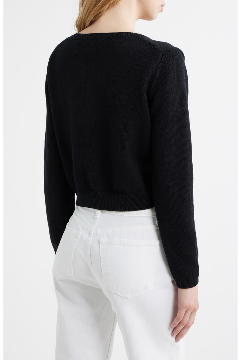 Clara Cotton Crewneck Cardigan, Alternate, color, BLACK