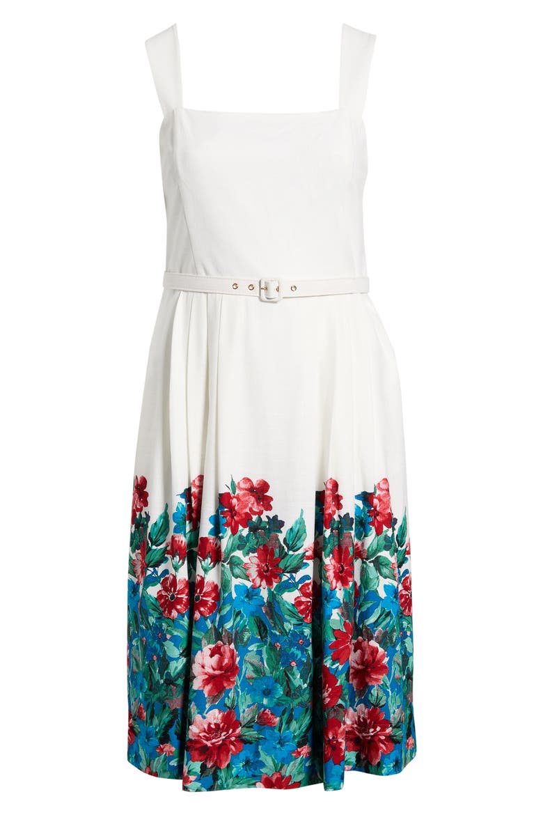 Belted Border Print Midi Dress, Alternate, color, IVORY MULTI