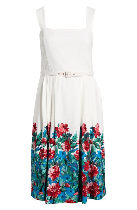 Belted Border Print Midi Dress (Plus)