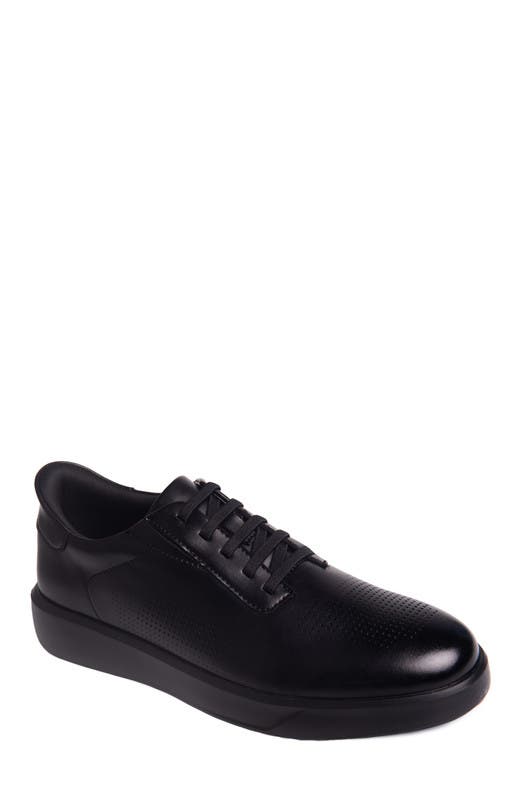 Marc Joseph New York Harbor Road Hands Free Technology Lightweight Leather Perforated Sneaker, Main, color, Black Napa Leather/Black Sole