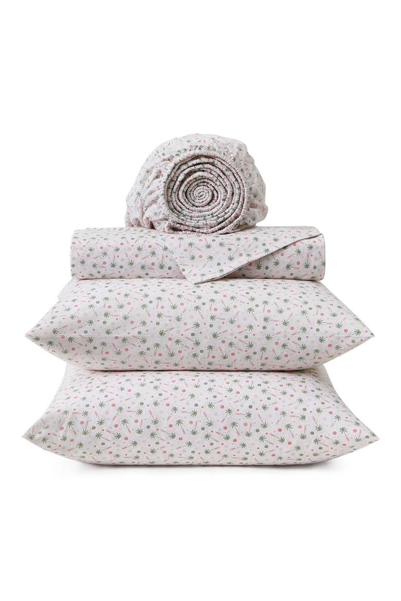Pickleball Palm 200 Thread Count Cotton Percale Sheet Set, Alternate, color, WHITE