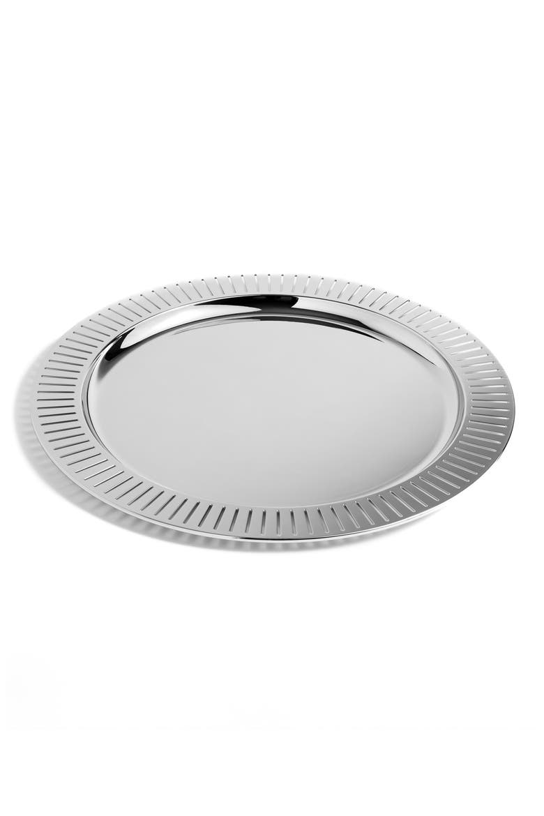 Striations Round Serving Tray, Main, color, SILVER