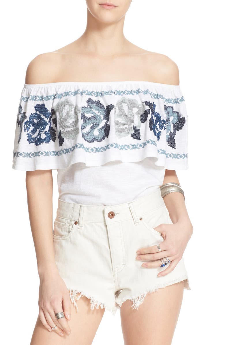Free People 'To the Left' Embroidered Off the Shoulder Top, Alternate, color,