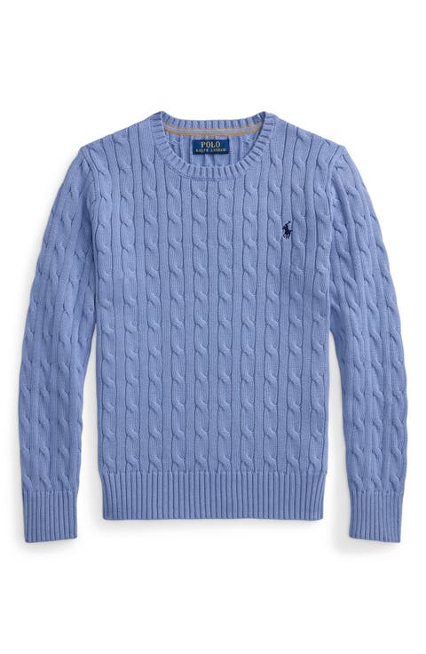 Kids' Combed Cotton Cable Knit Sweater