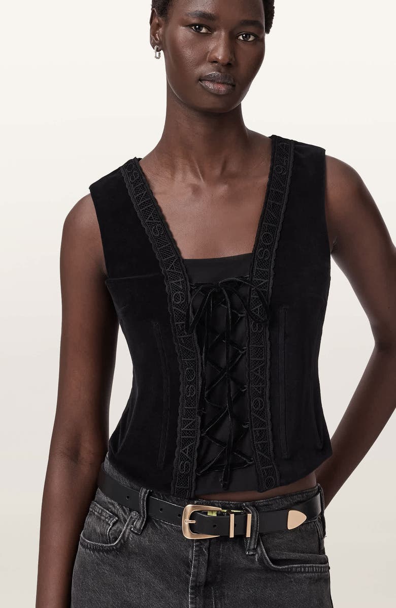 AllSaints Selin Velveteen Vest, Alternate, color, Black
