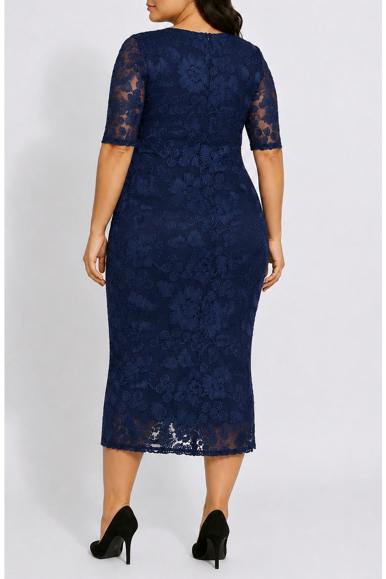 Soutache Illusion Sleeve Midi Dress, Alternate, color, NAVY