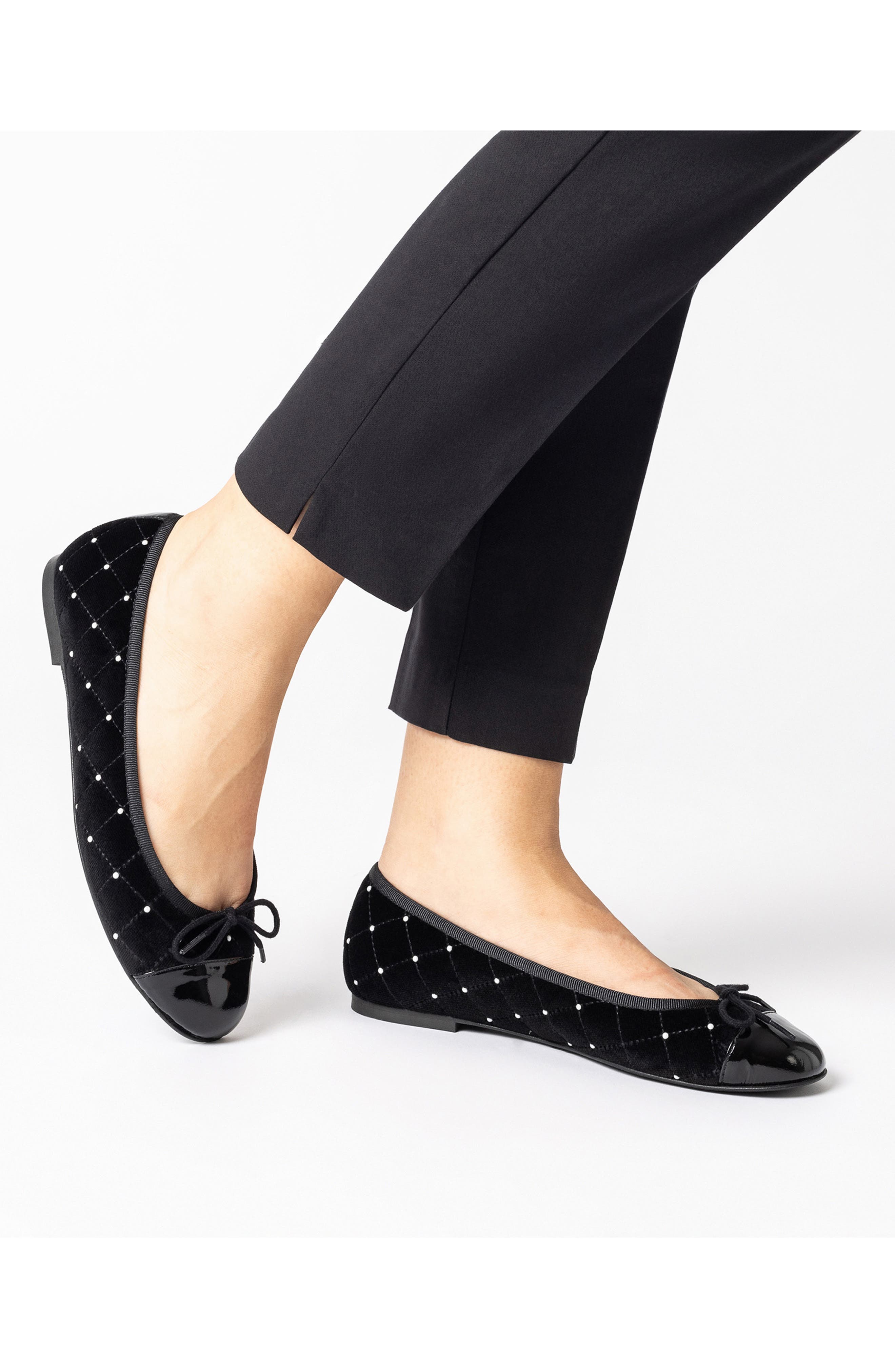 Jon Josef Belle Imitation Pearl Quilted Velvet Ballet Flat, Alternate, color, 