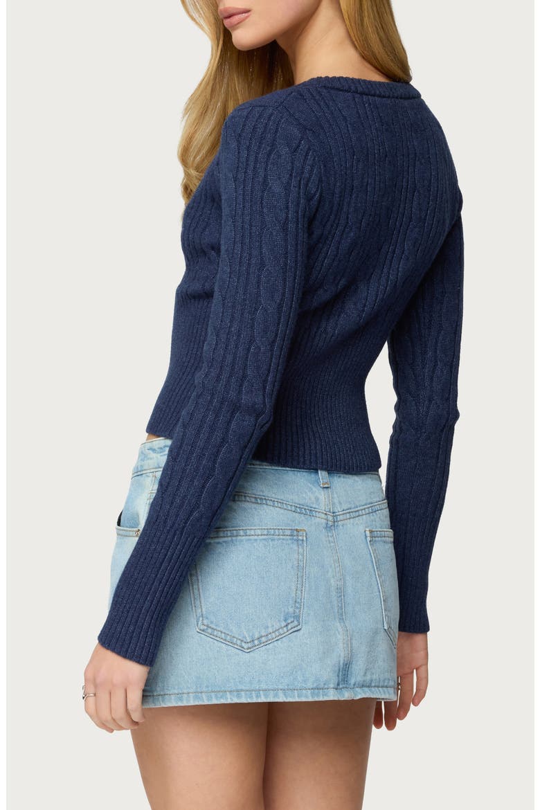 Hadliee Cable Knit Crop Henley, Alternate, color, NAVY