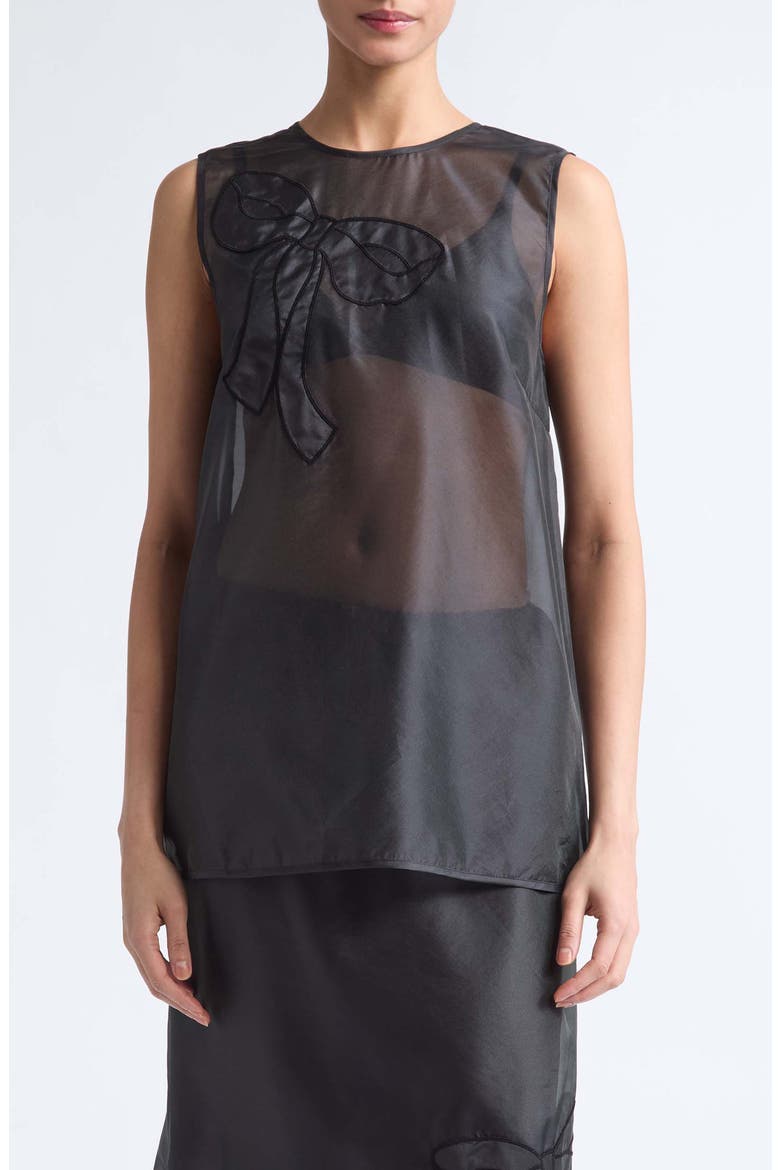 Alba Bow Appliqué Silk Blend Organza Top, Main, color, BLACK
