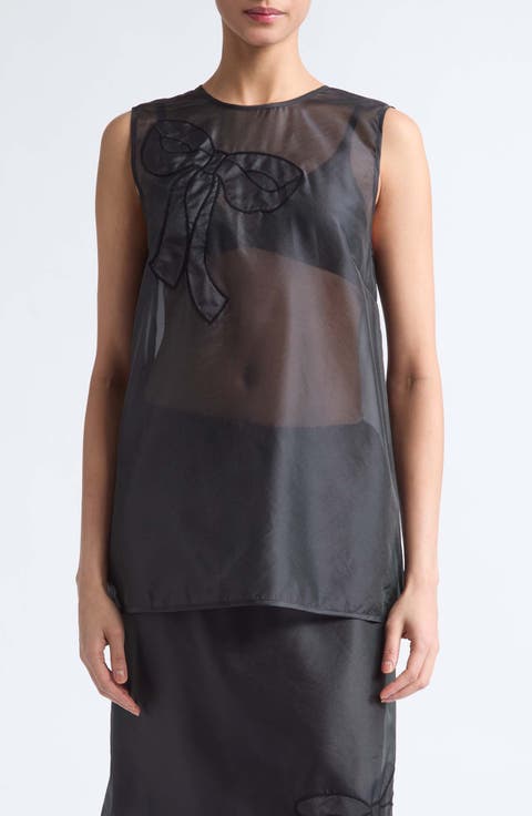 Alba Bow Appliqué Silk Blend Organza Top