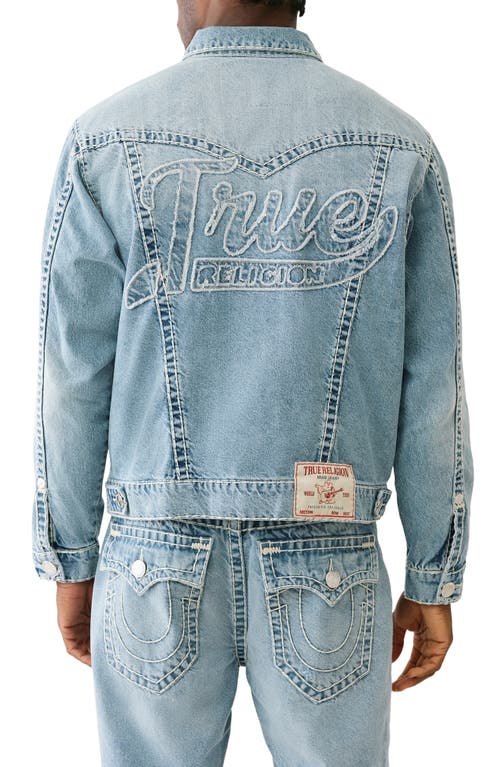 True Religion Super T Oversize Logo Appliqué Denim Jacket In Blue