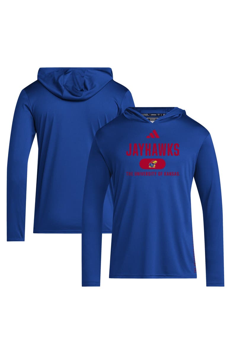 adidas Men's adidas Royal Kansas Jayhawks 2024 Sideline Hooded Long Sleeve T-Shirt, Main, color, 