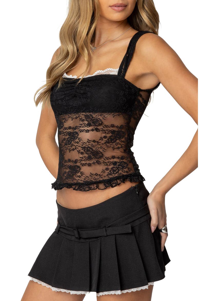 Essie Peekabo Lace Camisole, Alternate, color, BLACK
