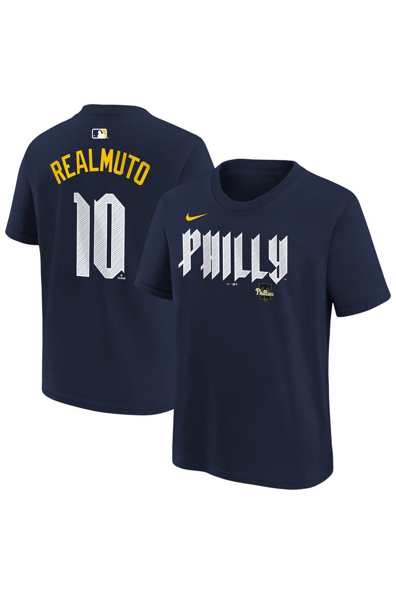 Youth Nike J.T. Realmuto Navy Philadelphia Phillies City Connect Name & Number T-Shirt, Main, color, Navy