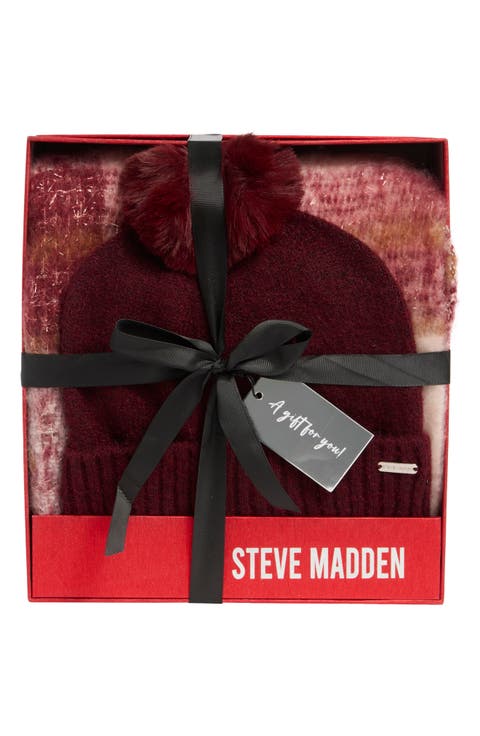 Plaid Tinsel Scarf & Beanie Gift Set