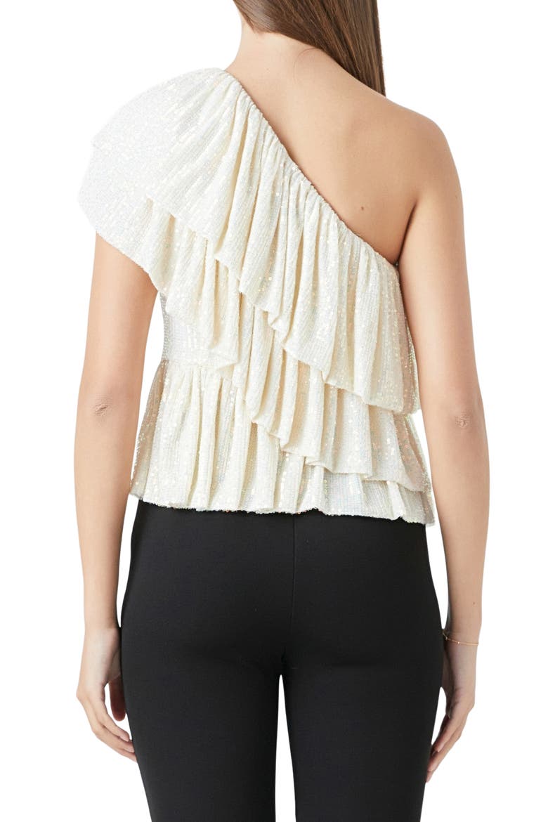Sequin Ruffle One-Shoulder Peplum Top, Alternate, color, OPAL