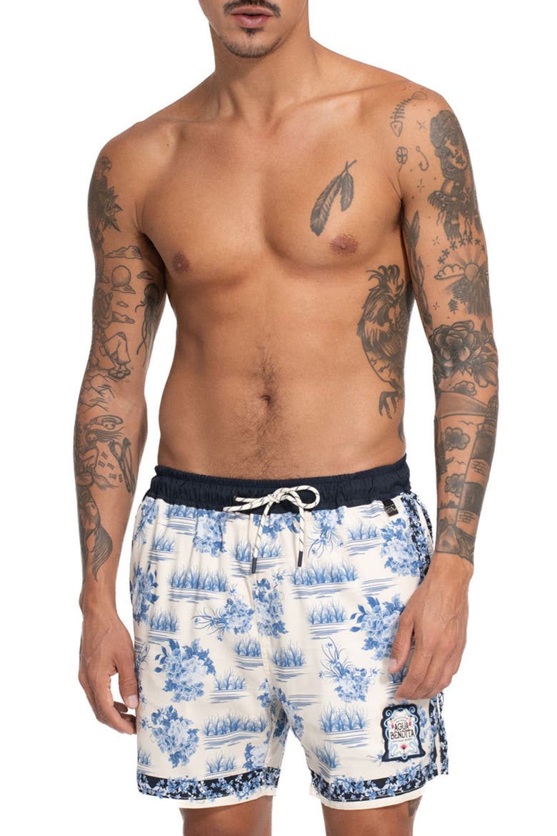 Joe Ivy Stretch Swim Trunks, Main, color, WHITE MULTI