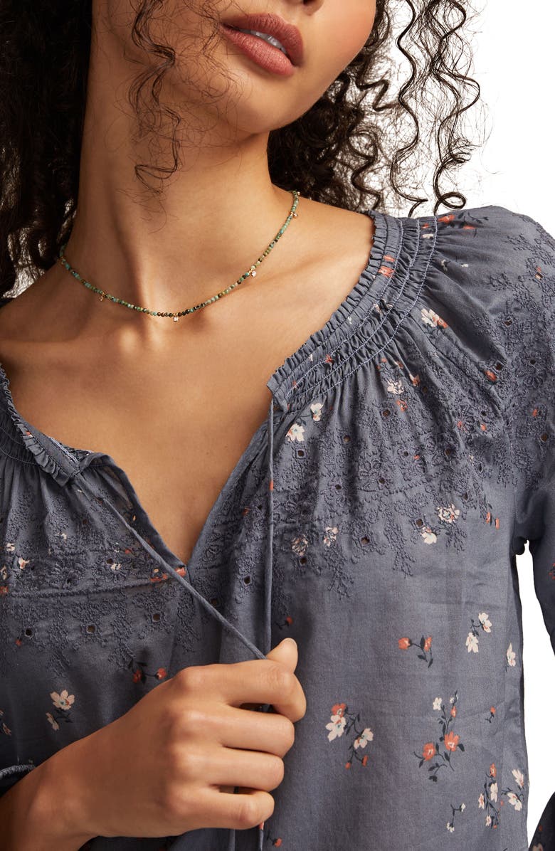 Lucky Brand Embroidered Peasant Top, Alternate, color, Navy Multi