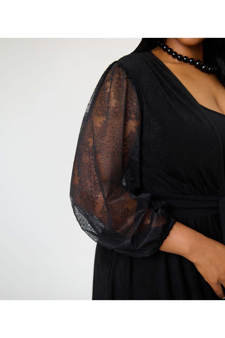 Plus Size Billow Long Sleeved Hollywood Duster, Alternate, color, Black Solid