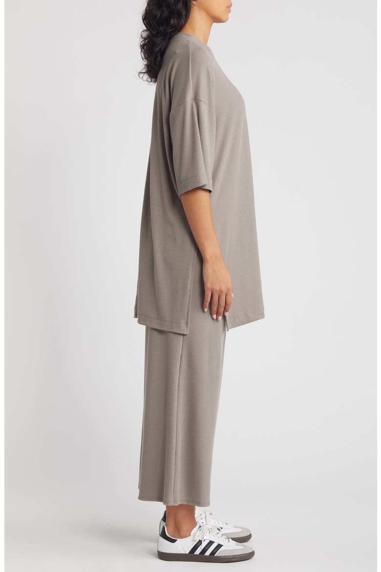 Lex Rib Oversize T-Shirt & High Waist Crop Pants, Alternate, color, STEEL GREY