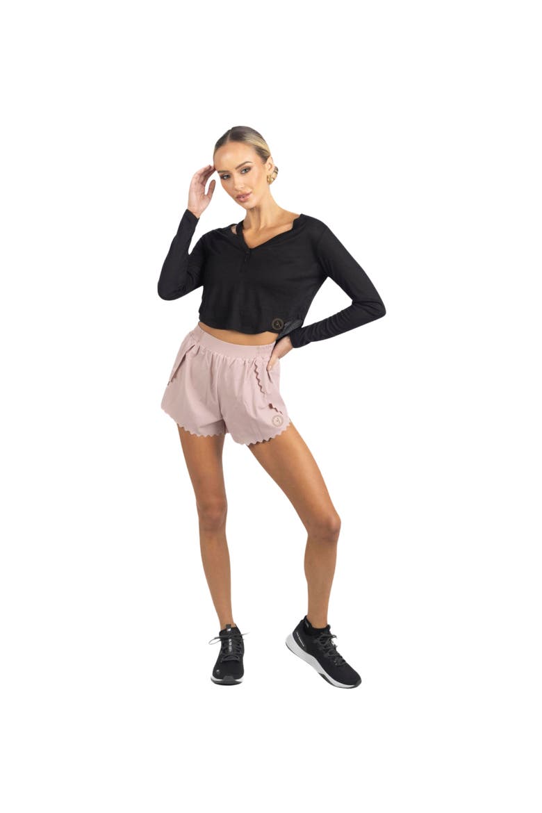 Chloe Romantic Scalloped Detailing Shorts, Main, color, Soft Pink