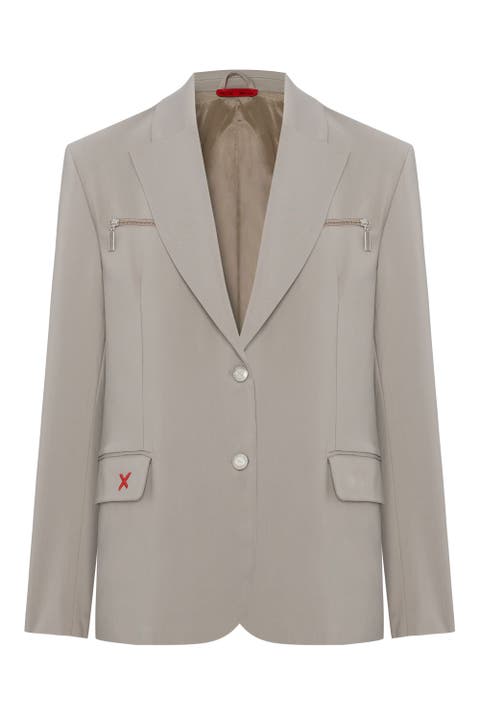 Cotton Zip Detail Woven Blazer