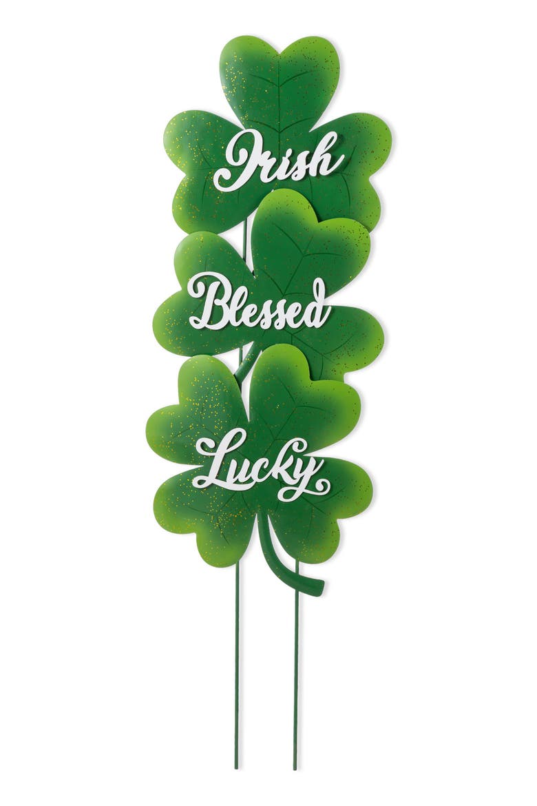Set of 3 St. Patrick's Metal Shamrock Yard Stake, Main, color, Green