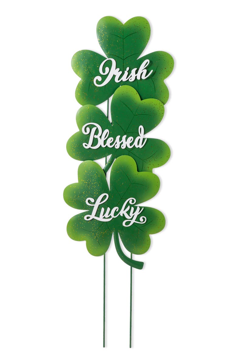 Glitzhome Set of 3 St. Patrick's Metal Shamrock Yard Stake, Main, color, Green