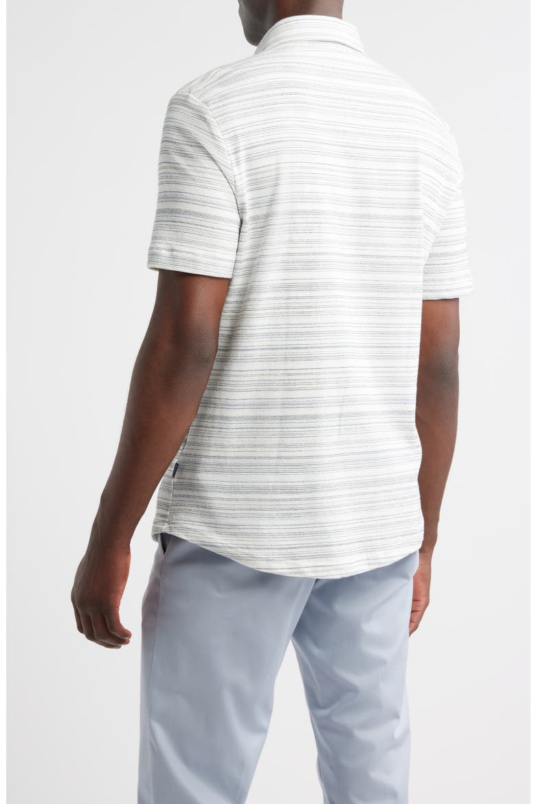 Pinstripe French Terry Short Sleeve Button-Up Shirt, Alternate, color, LIGHT BLUE