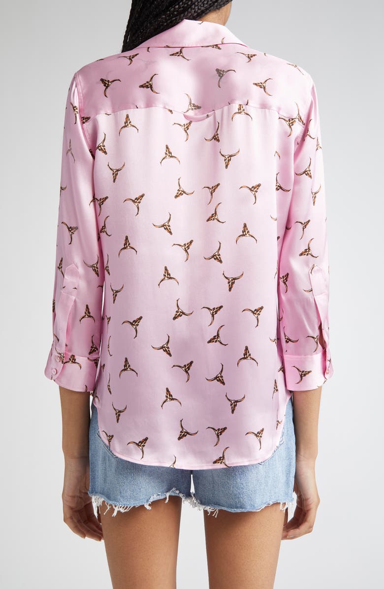 L'AGENCE Dani Bull Skull Silk Button-Up Shirt, Alternate, color,