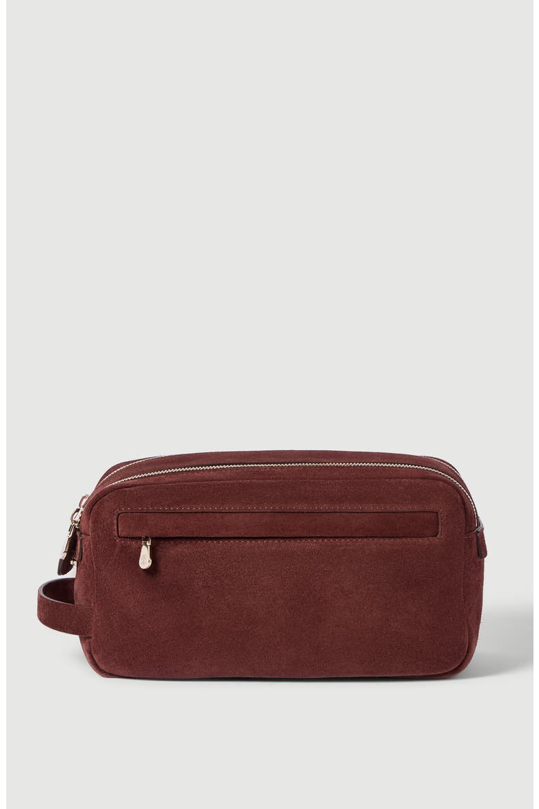 Suede beauty case with double zipper, Main, color, Burgundy