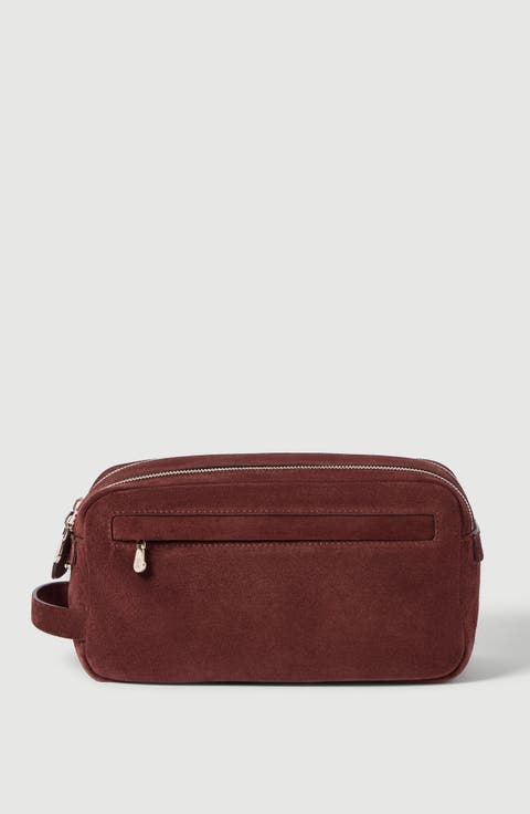Suede beauty case with double zipper