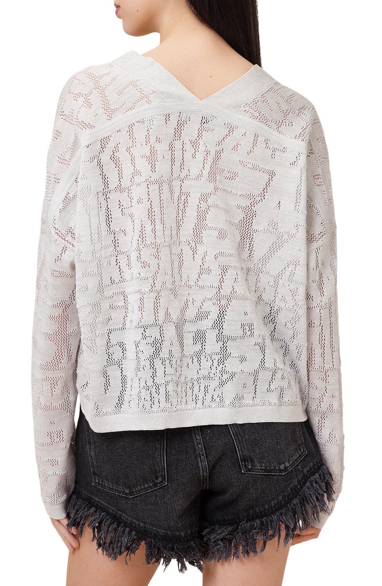 AllSaints Kaito Open Stitch Sheer Mesh V-Neck Sweater, Alternate, color,