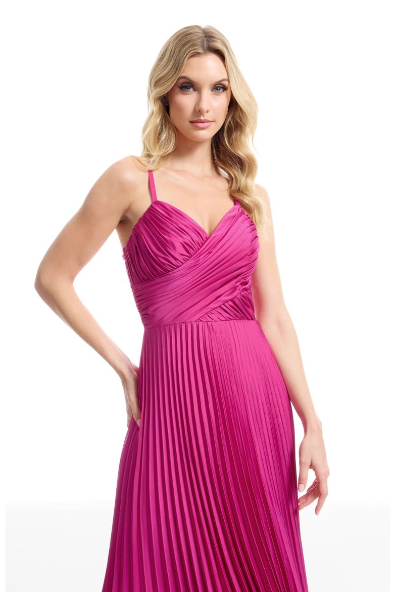 Pleated Satin Gown, Alternate, color, BRIGHT FUCHSIA