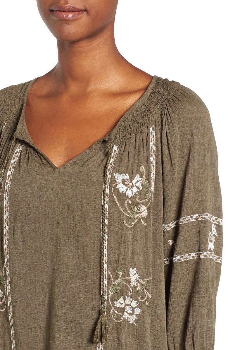 Caslon<sup>®</sup> Embroidered Gauze Peasant Top, Alternate, color,