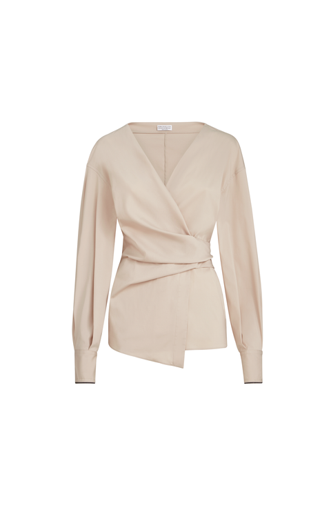 Stretch poplin shirt with monili