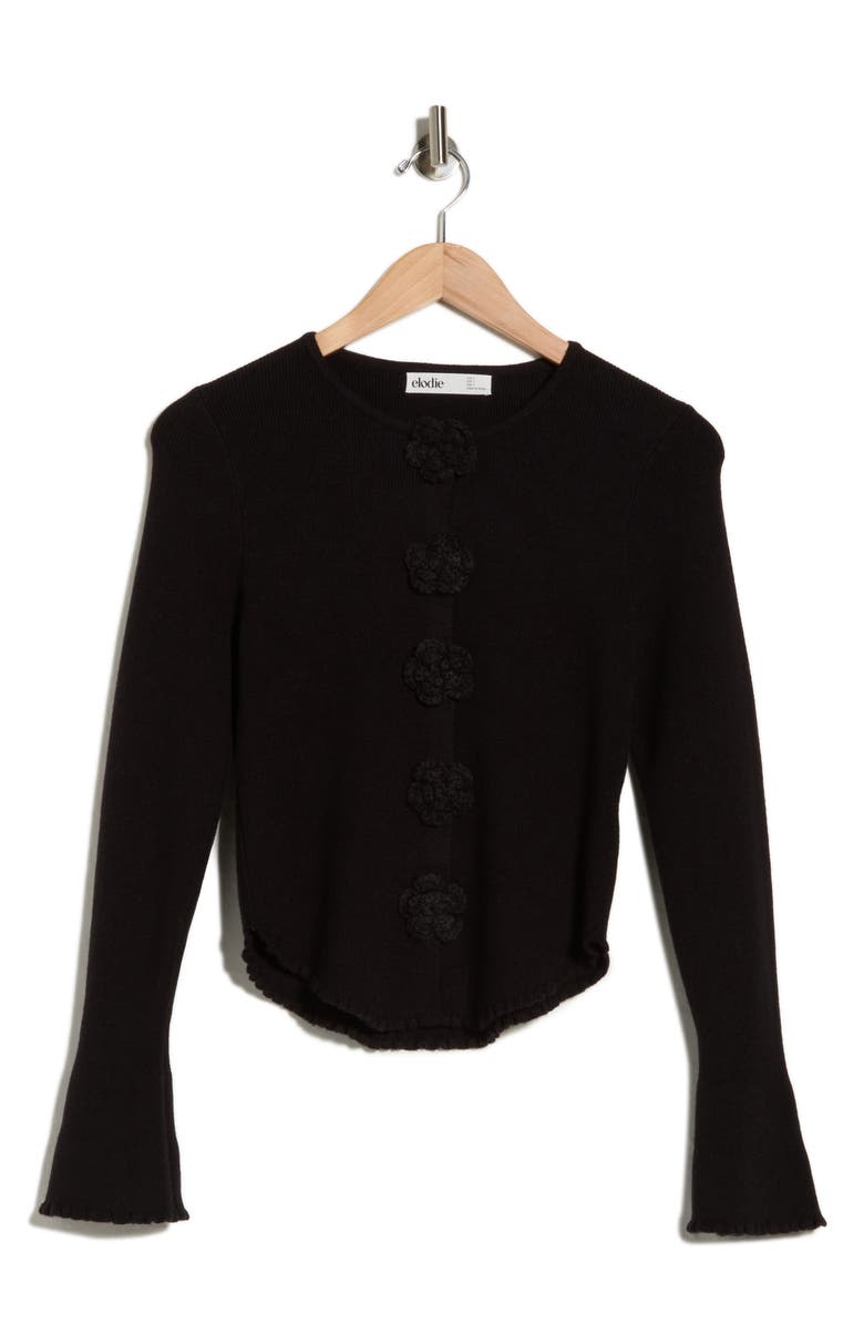 Elodie Rosette Bell Sleeve Sweater, Alternate, color, Black
