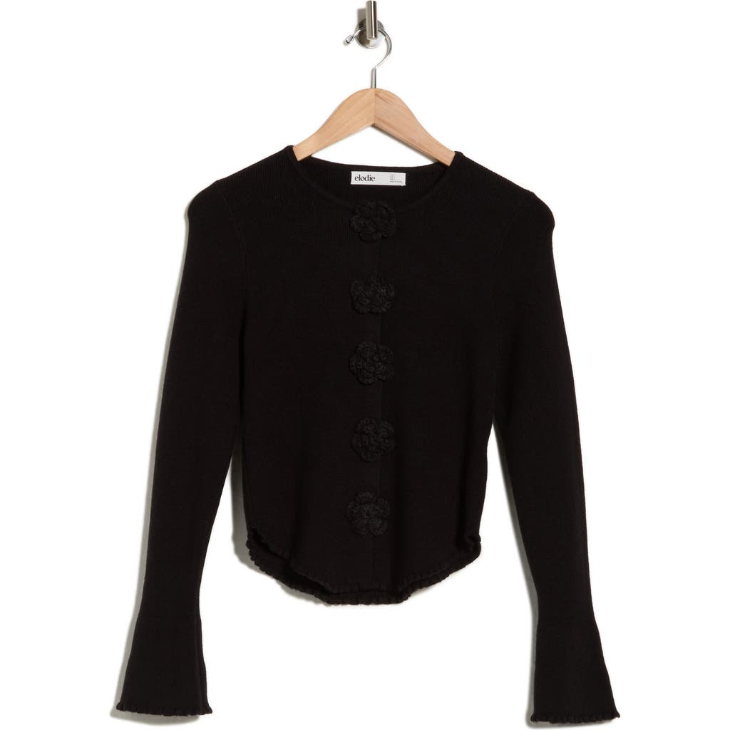 Elodie Rosette Bell Sleeve Sweater In Black