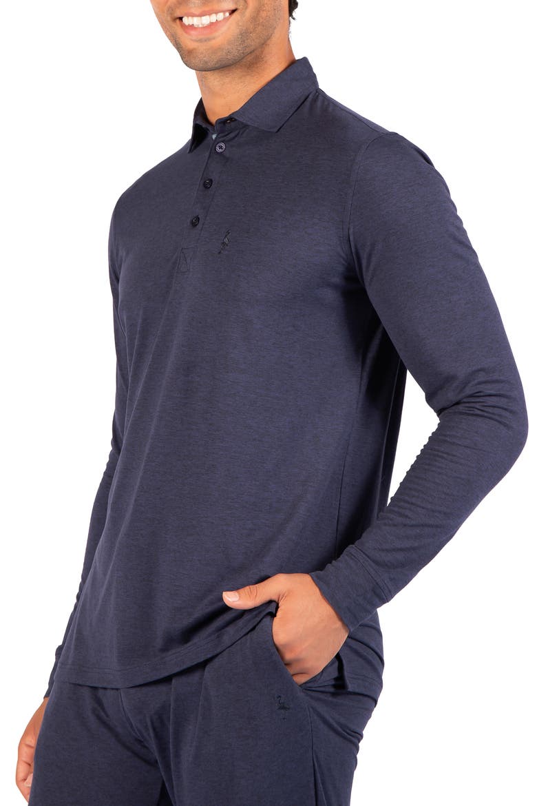 Brushed Melange Long Sleeve Polo, Alternate, color, NAVY