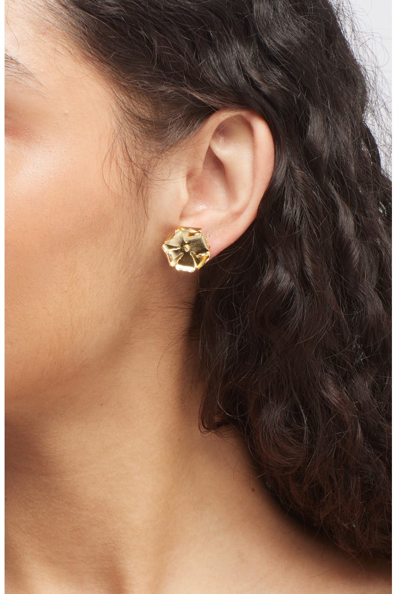 Small Lani Orchid Stud Earrings, Alternate, color, GOLD