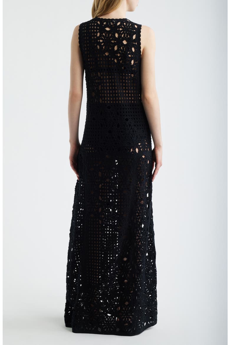 The Postcard Tie Neck Crochet Maxi Dress, Alternate, color, BLACK