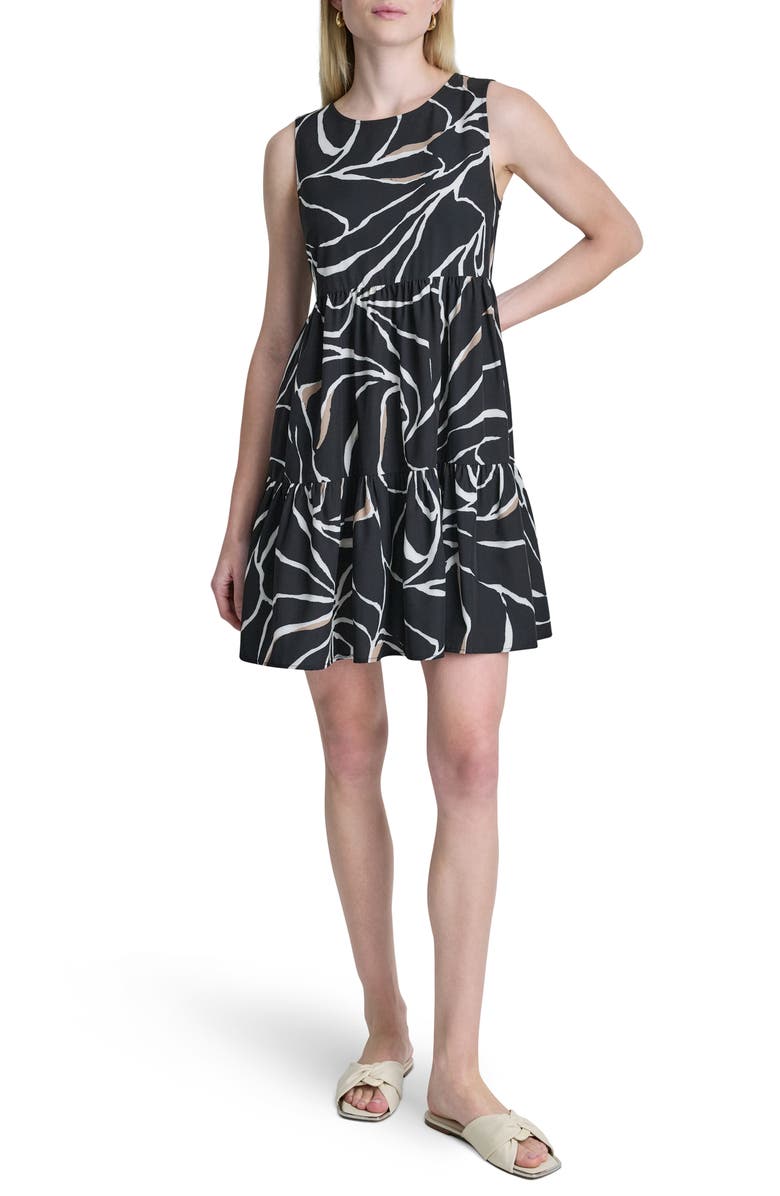 DKNY Commuter Sleeveless Swing Minidress, Main, color, Black/ Ivory