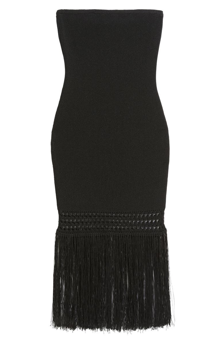 Open Edit Sewater Strapless Fringe Sweater Tube Dress, Alternate, color, Black