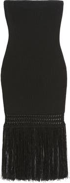 Open Edit Sewater Strapless Fringe Sweater Tube Dress
