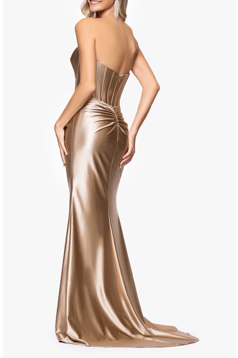 Kenya Satin Strapless Corset Gown, Alternate, color, TAUPE