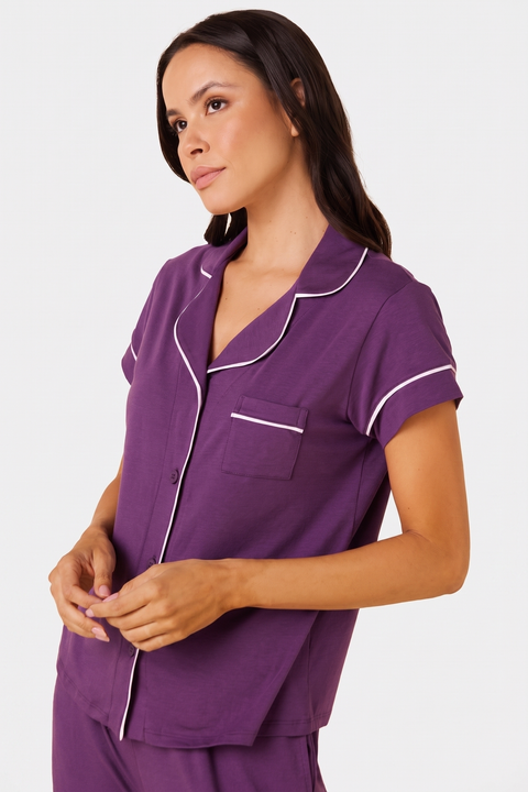 Classic Solid Pima Knit Short-Sleeved Capri Pajama Set