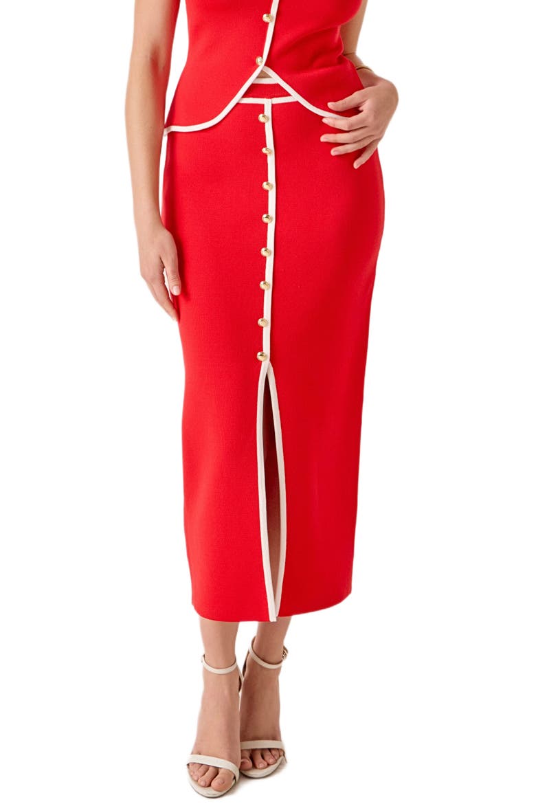 Contrast Border Midi Skirt, Main, color, RED/ IVORY