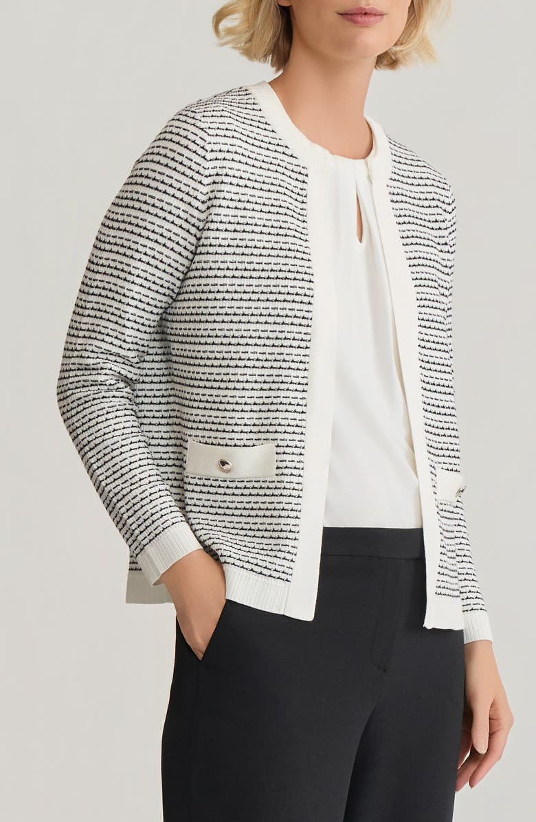 KASPER Textured Cardigan, Alternate, color, Vanilla Ice/ Black