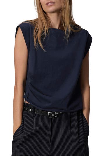 Rag & Bone Mixed Media Muscle Tee In Deep Blue